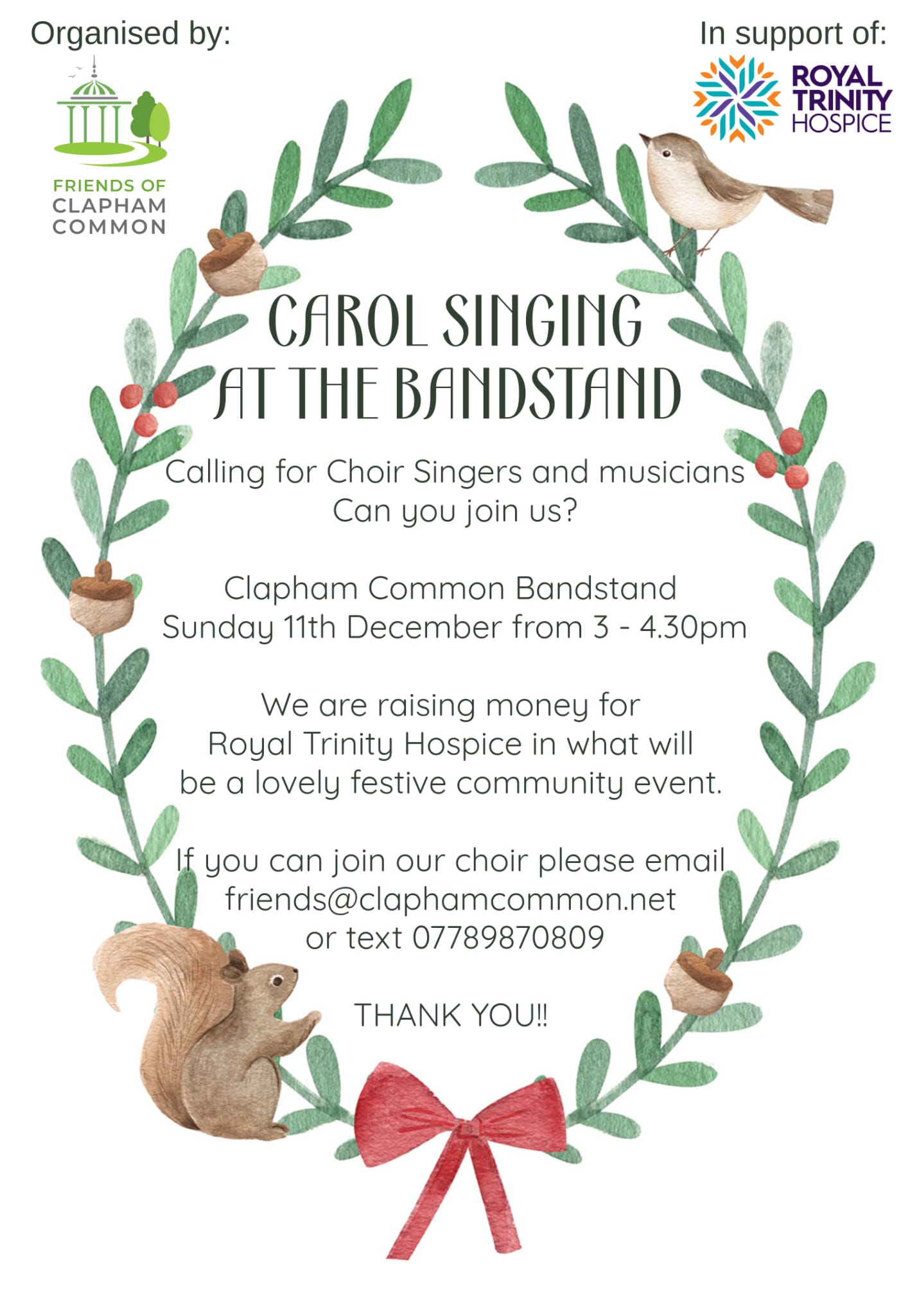 poster of carol singing at the bandstand clapham